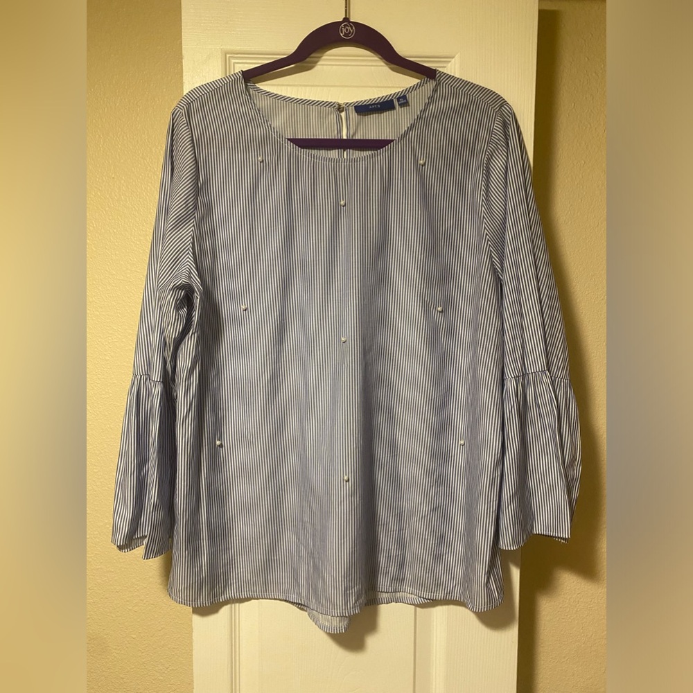 Apt.9 blue striped blouse with pearls